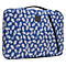 Housse d'ordinateur portable à motifs bleu et blanc avec poignée et fermeture éclair.