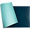 Ein Blatt Papier mit einer blauen und einer türkisgrünen Seite.