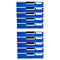 Blau-weisser Dokumenten-Tower mit Schubladen, in denen Schubladenschlitze und leere Beschriftungsfelder zu sehen sind.