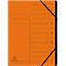 Orange folder with black rubber bands and labeled index tabs.