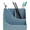 Blaues Stifte-Organizer-Tablett mit Stiften, Bleistiften und Markern.