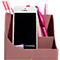 Rosa Stifthalter mit Smartphone, Stiften und Textmarker.