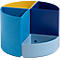 Runder, mehrfarbiger Stifthalter, unterteilt in blaue, gelbe und marineblaue Fächer.