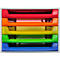 Plateau de classement multicolore avec tiroirs rouge, orange, jaune, vert et bleu.