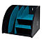 Organisateur de documents noir avec séparateurs turquoise. Compartiments pour l'organisation et le classement des documents.