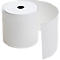 Papierrolle mit abgerolltem Papier. Das Papier ist weiss und aufgerollt.