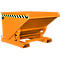 Orange skip, slanted with yellow and black stripes. Shown on a flat base.
