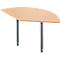Semicircle table with two gray legs. The tabletop is light brown, with a wood grain.