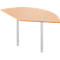 Semicircular table with light brown tabletop and white legs.