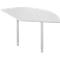 White, semi-circular table with two legs.