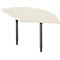 Semicircular desk with light brown tabletop and two gray, height-adjustable legs.