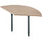 Semicircular table with wood look, gray frame and two legs.