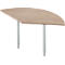 Half-round wooden table with two white legs. The table is light brown with wood grain. The legs are adjustable.