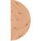 Close-up of a half-round wooden table top, with wood grain. The tabletop has a light wood color.