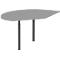 Gray, drop-shaped table with two black, cylindrical legs.