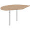 Light brown, semi-circular table with two white legs.