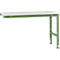 A workbench with gray top and green metal legs. The workbench is on a white background.