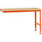 Workbench with orange frame, beige wooden top. Mounted on the wall.