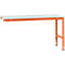 An orange workbench with a white worktop. The table has a rectangular design and stands on four legs.
