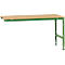 Workbench with light brown wooden top and green metal frame, on a white background.