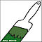 Paintbrush with bristles labeled RAL 6010. White handle, green brush head with jagged line.