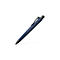 Blauwe Faber-Castell balpen, zwarte clip en punt. Op een witte achtergrond.