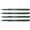 Four black Faber-Castell fine liners, with different colored caps: red, blue, green and black.