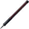Dunkelroter Faber-Castell Gelschreiber mit schwarzer Griffzone und silberner Spitze vor weißem Hintergrund.