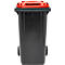 Fahrbare Mülltonne SSI Schäfer GMT eXtra, 240 l, EN 840, vorbereitet für Chipaufnahme, Ziehgriff, 90 % Recycling-Kunststoff, schwarz-rot