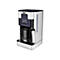 Silberne Fakir Aroma Grande Filterkaffeemaschine mit schwarzem Display und Glaskanne auf weißem Hintergrund.