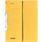 Yellow Falken file folder with labels and a silver clip.