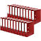 Red file folders, lined up side by side. White labels with the “Falken” logo can be seen on the folders.