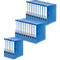 Blue file folders, stacked in different groups, with white labels.