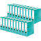 Turquoise folders arranged in a stack. The white labels say "FALKEN".