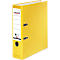 Yellow Falken lever arch file, with closed lever closure and label.