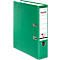 Green Falken binder, white label. Ring mechanism, silver eyelet. The folder stands upright.