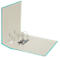 Open folder, beige inner pages, turquoise edges. Metal lever mechanism for opening.