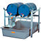 Fassregal TYP 400 Variante 1 CEMO, mit GFK-Auffangwanne, für 2 x 60 I Fässer oder 1 x 200 I Fass, m. Fassauflage, L 990 x B 1280 x H 840 mm