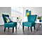 Fauteuil lounge BRIGHTON, revêtement en tissu, look vintage, pieds en bois massif, bleu