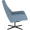 Fauteuil rembourré bleu-vert avec dossier haut sur un piétement en métal noir en forme d'étoile sur fond blanc.