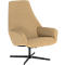 Fauteuil beige avec dossier haut sur une base pivotante noire à quatre branches.