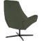 Fauteuil rembourré vert foncé avec dossier haut sur une base pivotante noire à quatre branches sur fond blanc.
