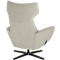 Fauteuil à oreilles beige rembourré vu de dos, sur un piètement en étoile en métal noir.