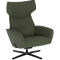 Fauteuil moderne vert olive à haut dossier sur une base pivotante noire.