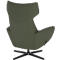 Vue arrière d'un fauteuil vert olive avec dossier haut sur un pied en étoile noir sur fond blanc.