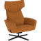 Fauteuil moderne couleur moutarde avec dossier haut et piètement en croix noir sur fond blanc.