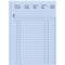 Blue form with fields for order, invoice etc. Headings in German, French, Italian. For notes and tables.