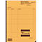 Yellow notebook with black text, weekly reports. Bottom logo Favorit.