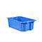 Blue rectangular storage box with handles. The box is in front of a white background.
