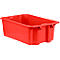 Red plastic box, rectangular, without lid. The sides have small handles.